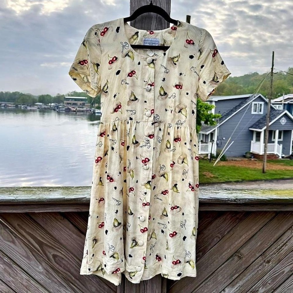 Vintage Babydoll Dress Women's Size 6 Petite E.D. Michaels Cherries Pears Retro‎
